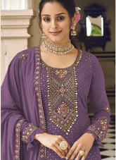 Lavender Colour Salwar Suit Looking Polite